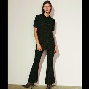 Zara Green & Black Printed Jacquard Flared Pants